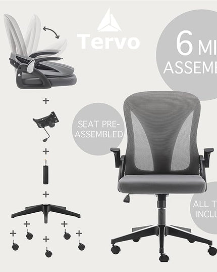 Tervo Model S | Foldable & Adjustable Height for Small Spaces | Gaming Chair | Swivel Desk Chair for Home Work | Ergonomic Mesh Computer Chair for Bedroom (Grey & Black) - LeafyLoom