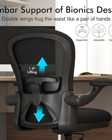 Ergonomic Home Office Desk Chairs Comfy Computer Gaming Chairs Mesh Arm Swivel Chairs of Adults for Home Office Bedroom(Black) - LeafyLoom