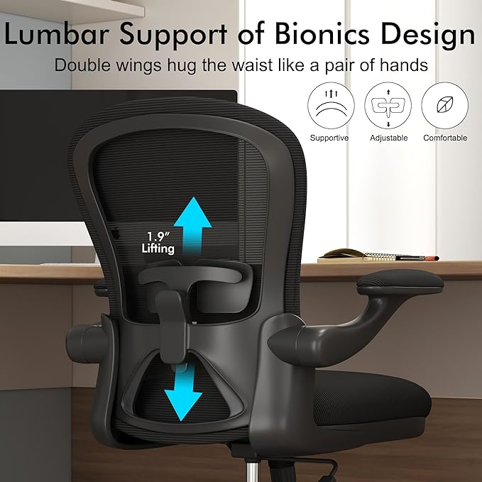 Ergonomic Home Office Desk Chairs Comfy Computer Gaming Chairs Mesh Arm Swivel Chairs of Adults for Home Office Bedroom(Black) - LeafyLoom