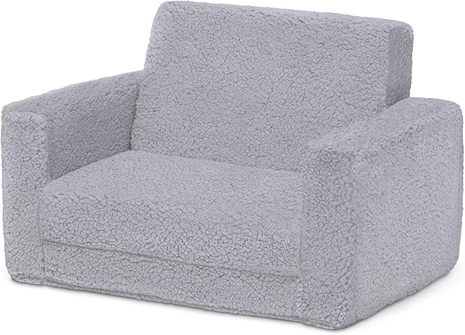 Delta Children Cozee Flip-Out Sherpa 2-in-1 Convertible Chair to Lounger for Kids, Grey - LeafyLoom