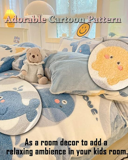 MorroMorn Twin Duvet Cover Set, Blue Whale Comforter Covers Bedding Sets, Fluffy Blanket Ultra Soft Kawaii Cute for Girls Toddler Kids Teen Women Twin/Twin XL Size - LeafyLoom