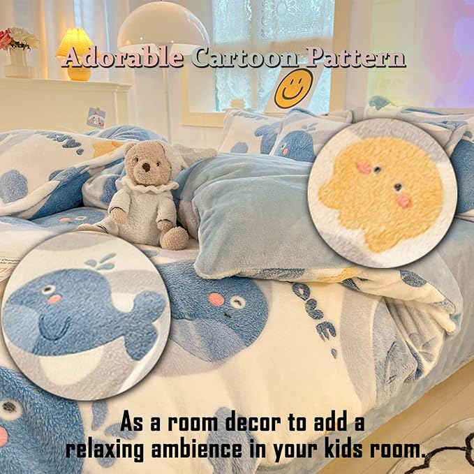 MorroMorn Twin Duvet Cover Set, Blue Whale Comforter Covers Bedding Sets, Fluffy Blanket Ultra Soft Kawaii Cute for Girls Toddler Kids Teen Women Twin/Twin XL Size - LeafyLoom