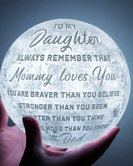 Engraved 3D Moon Lamp Christmas Gifts for Daughter, to My Daughter from Dad, Personalized 5.9 Inch 3D Printing Moon Light for Daughter Birthdays Graduation Gifts - LeafyLoom
