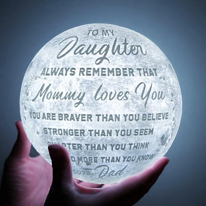 Engraved 3D Moon Lamp Christmas Gifts for Daughter, to My Daughter from Dad, Personalized 5.9 Inch 3D Printing Moon Light for Daughter Birthdays Graduation Gifts - LeafyLoom