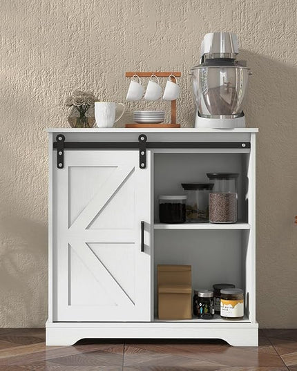 Panana Sliding Barn Door Buffet Sideboard Storage Cabinet Coffee Bar Kitchen Farmhouse Style (White Cabinet) - LeafyLoom