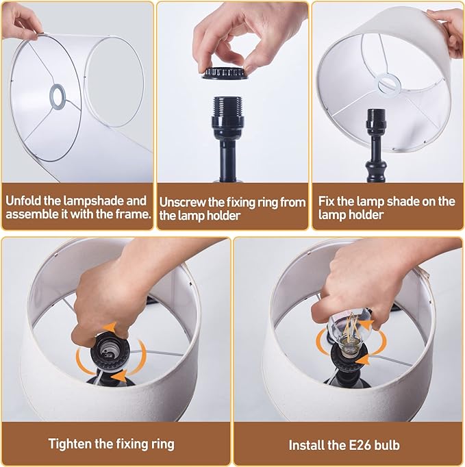 Lamps for Bedrooms Set of 2, Touch Bedside Table Lamps with USB Ports, 3 Way Dimmable Nightstand Lamps with Round Fabric Linen Lampshade for Living Room Reading Bed Side End Table, Bulbs Included - LeafyLoom