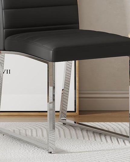 Dining Chairs Set of 4 Modern Faux Leather High Back Dining Room Kitchen Chairs with Silver Metal Legs,Chairs for Dining Room, Kitchen,Living Room, and Restaurants,Black - LeafyLoom