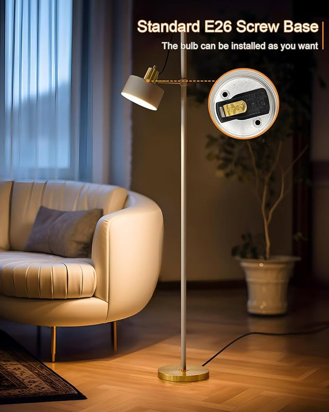 OYEARS Floor Lamp for Living Room Bright Lighting Tall Modern Industrial Vintage Standing Corner Lamps LED Metal Light Office Bedroom Study Gold Black White Matte Accent (1-Light, White) - LeafyLoom