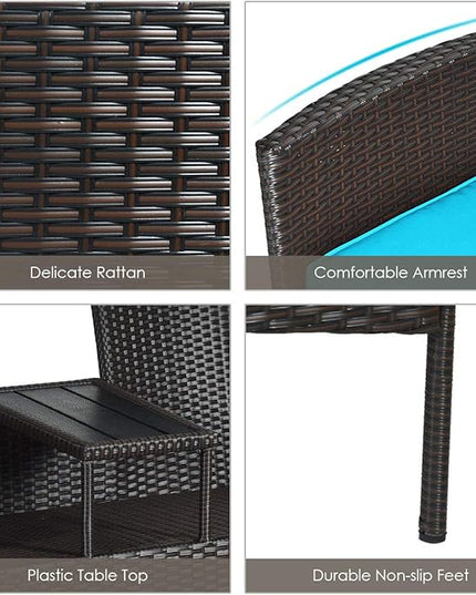 LUARANE Outdoor Rattan Sofas, Contract Patio Conversation Set Wicker Sofa Set with Built-in Coffee Table, Patio Furniture Set with Cushions, Rattan Loveseat for Lawn Backyard Garden (Brown+Blue) - LeafyLoom