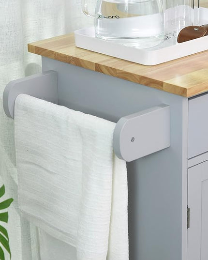 HOMCOM Kitchen Island Cart Rolling Trolley Cart with Drawer, Storage Cabinet & Towel Rack, Gray - LeafyLoom