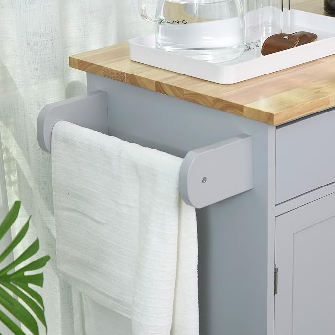 HOMCOM Kitchen Island Cart Rolling Trolley Cart with Drawer, Storage Cabinet & Towel Rack, Gray - LeafyLoom