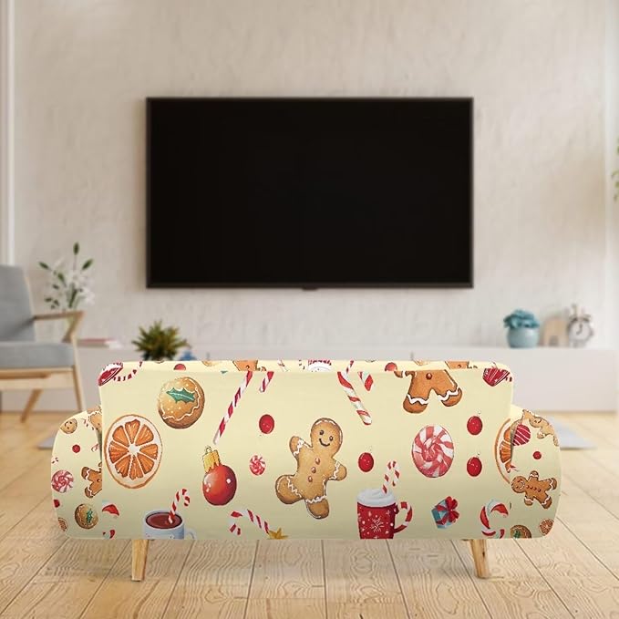 FKELYI Cute Christmas Sofa Couch Cover with Elastic Bottom Stretch Furniture Protector for Indoor Easy Going Stretch Sofa Slipcovers XL FKELYI
