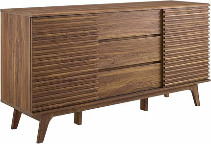Modway Render 63" Mid-Century Modern Sideboard Buffet Table or TV Stand in Walnut - LeafyLoom