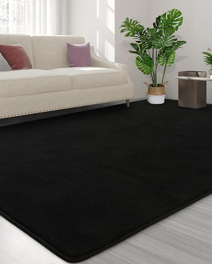 Area Rugs for Bedroom Living Room, 5x8 Black Super Soft Comfy Thickened Memory-Foam Indoor Carpets, Modern Aesthetic Minimalist Carpet for Boys Girls Adults Apartment Nursery Home Décor - LeafyLoom