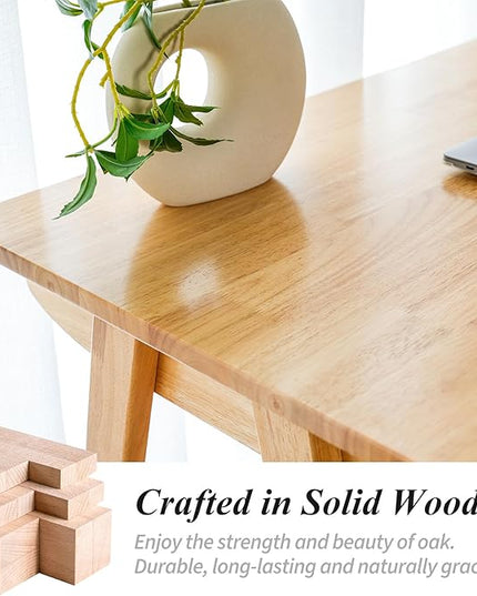 Computer Desk with Drawers, Solid Wood Writing Desk, Mid Century Modern Home Office Desks, Oak Study Table, Small Desk for Bedroom, 29.1 H x 39.4 W x 21.7 D Inches, Natural - LeafyLoom
