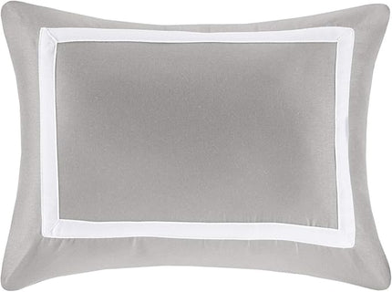 Madison Park Heritage Comforter Quilt Combo Set - Modern Luxury Design, All Season Down Alternative Bedding, Matching Shams, Decorative Pillows, Full/Queen(90"x90"), Color Block Grey 8 Piece - LeafyLoom