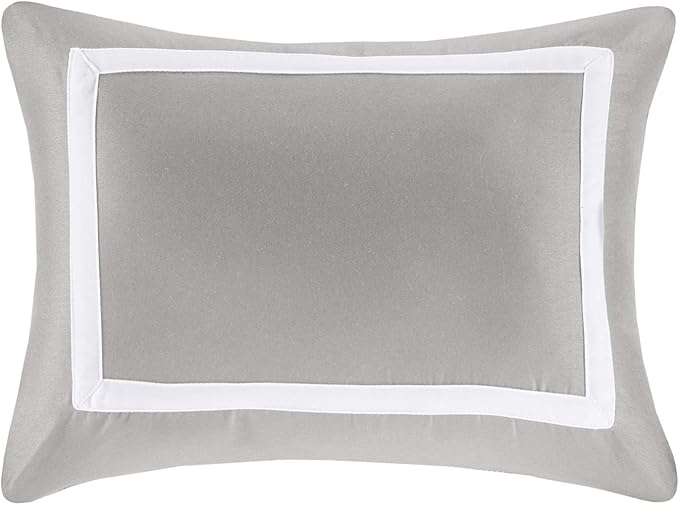 Madison Park Heritage Comforter Quilt Combo Set - Modern Luxury Design, All Season Down Alternative Bedding, Matching Shams, Decorative Pillows, Full/Queen(90"x90"), Color Block Grey 8 Piece - LeafyLoom