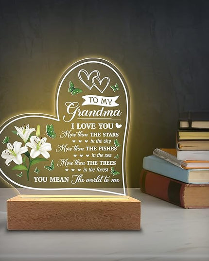 Acrylic Night Light - I Have Loved You My Whole Entire Life - Grandma Gifts from Grandkids - Rechargeable Lamp - LeafyLoom