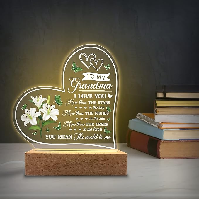 Acrylic Night Light - I Have Loved You My Whole Entire Life - Grandma Gifts from Grandkids - Rechargeable Lamp - LeafyLoom
