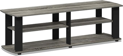FURINNO Nelly Entertainment Center TV Stand, Short 43.3"(W) x13.4(H) x13.1(D), French Oak Grey/Black - LeafyLoom