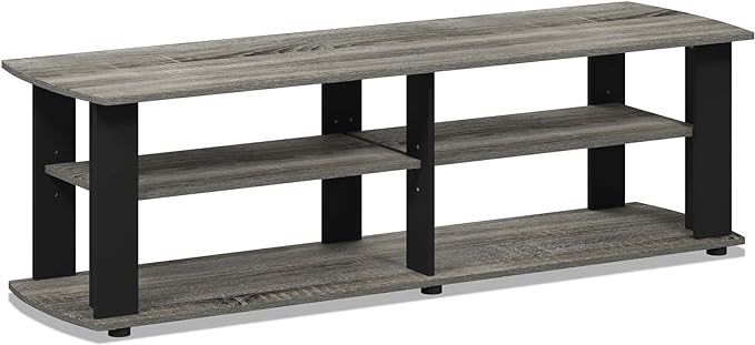 FURINNO Nelly Entertainment Center TV Stand, Short 43.3"(W) x13.4(H) x13.1(D), French Oak Grey/Black - LeafyLoom