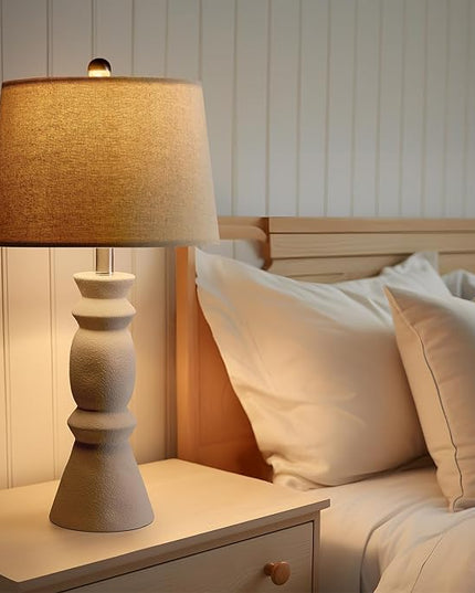 Oneach 25.75'' Farmhouse Ceramic Table Lamp for Living Room Bedside Lamps Office White Table Lamp Set of 2 for Bedroom Retro Nightstand Lamp End Table Lamps (Beige) - LeafyLoom