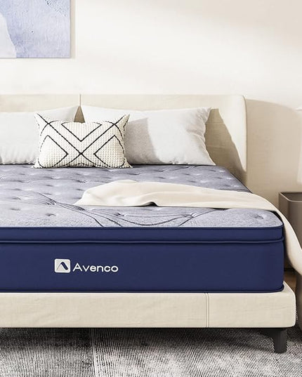 Avenco Mattress Queen, 12 Inch Queen Mattress Hybrid, Medium Firm Queen Mattress in a Box for Pressure Relief and Sound Sleep, Wrapped Coils and CertiPUR-US Foam, Soft Breathable Fabric - LeafyLoom