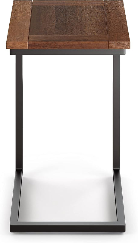 SIMPLIHOME Skyler SOLID MANGO WOOD and Metal 20 inch Wide Rectangle Wide C Side Table in Dark Cognac Brown, Fully Assembled, for the Living Room and Bedroom - LeafyLoom