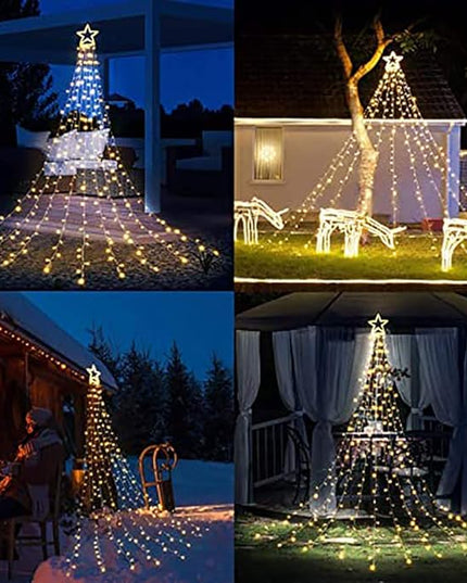 PUHONG Christmas Decoration Outdoor Star String Lights,16.4Ft Christmas Tree Toppers Lights 320 LED 8 Memory Modes with 14" Lighted Star for Halloween Christmas New Year Holiday Birthday(Warm White) PUHONG