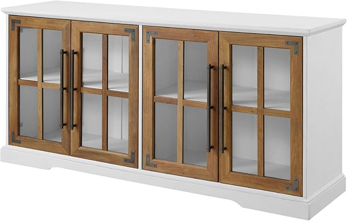 Walker Edison Modern Glass and Wood Universal TV Stand with 4 Door Storage For TV's up to 64" Flat Screen Living Room Storage Entertainment Center, 58 Inch, Rustic Oak - LeafyLoom