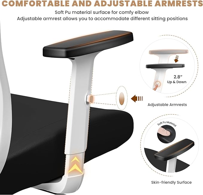 Office Chair Ergonomic Desk Chair with Adjustable Lumbar Support, Swivel Comfy Computer Chair Heavy Duty Executive Chair for Home Office - LeafyLoom