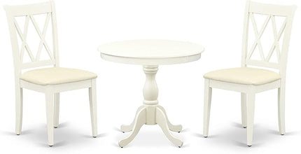 East West Furniture Antique 3 Piece Kitchen Set Contains a Round Table with Pedestal and 2 Linen Fabric Dining Room Chairs, 36x36 Inch, AMCL3-LWH-C - LeafyLoom