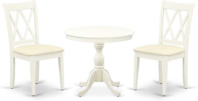 East West Furniture Antique 3 Piece Kitchen Set Contains a Round Table with Pedestal and 2 Linen Fabric Dining Room Chairs, 36x36 Inch, AMCL3-LWH-C - LeafyLoom