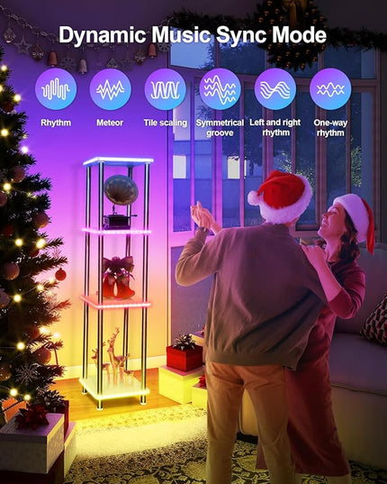 Kekeou RGBCW Floor Lamp with Shelves Tall Lamp Music Sync APP Control Standing Lamp with Wireless Charger & USB Port Color Changing Lamp with Shelves Work with Alexa White 4 Tier - LeafyLoom