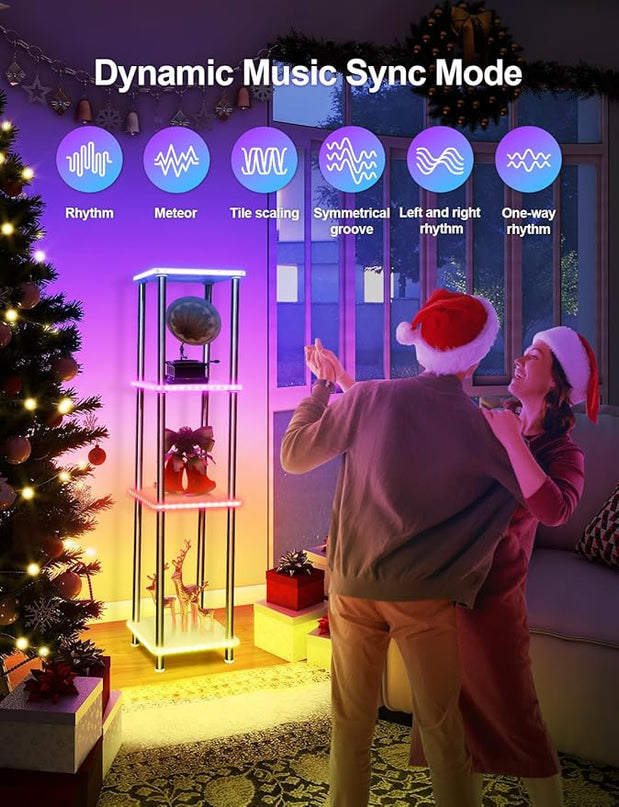 Kekeou RGBCW Floor Lamp with Shelves Tall Lamp Music Sync APP Control Standing Lamp with Wireless Charger & USB Port Color Changing Lamp with Shelves Work with Alexa White 4 Tier - LeafyLoom