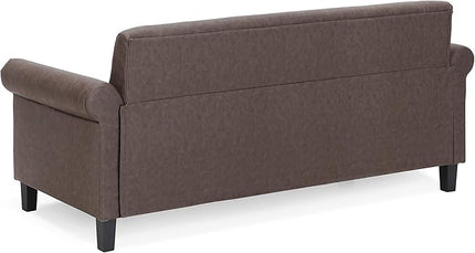 Furinno Bastia Vintage Modern Chesterfield Button Tufted 3-Seater Sofa Couch for Living Room, Brown Faux Leather - LeafyLoom