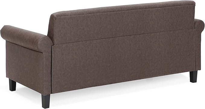 Furinno Bastia Vintage Modern Chesterfield Button Tufted 3-Seater Sofa Couch for Living Room, Brown Faux Leather - LeafyLoom