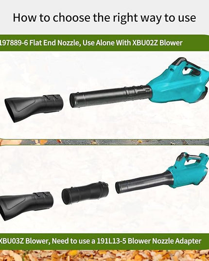 191L13-5 191B21-6 Blower Nozzle Adapter & 197889-6 Flat End Nozzle Attachment Kit for Makita X2 36V Hand held Blower, for XBU02Z XBU03 DUB362 Blower Narrow end profile, increasing air velocity - LeafyLoom