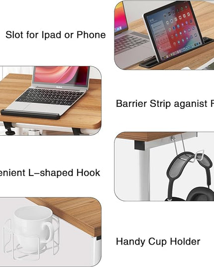 soges Rolling Standing Desk, Height Adjustable Home Office Desk, Mobile Sit-Stand Laptop Desk with Cup Holder and Hook, Portable Desk with Wheels, Oak - LeafyLoom