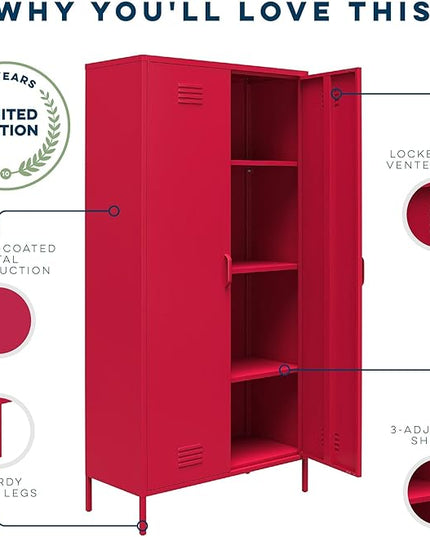Novogratz Cache 2 Door Tall Metal Locker Style Storage Cabinet, Magenta - LeafyLoom