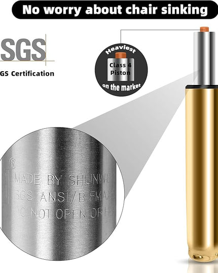 Adjustable Height Gas Lift Cylinder for Office Chairs, Universal Size, Heavy Duty, Gold - LeafyLoom