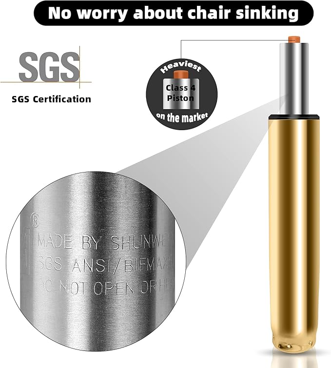 Adjustable Height Gas Lift Cylinder for Office Chairs, Universal Size, Heavy Duty, Gold - LeafyLoom