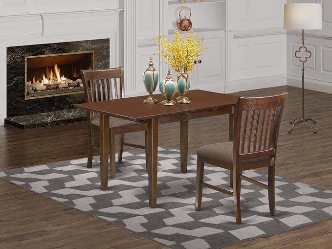 East West Furniture NOFK3-MAH-C 3 Piece Set Contains a Rectangle Dining Room Table with Butterfly Leaf and 2 Linen Fabric Upholstered Chairs, 32x54 Inch - LeafyLoom