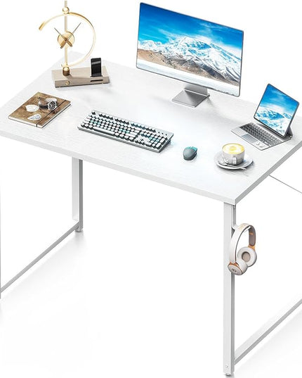 Coleshome 40 Inch Computer Desk, Modern Simple Style Desk for Home Office, Study Student Writing Desk, White - LeafyLoom