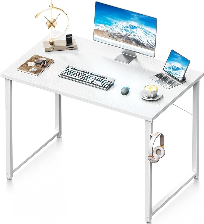 Coleshome 40 Inch Computer Desk, Modern Simple Style Desk for Home Office, Study Student Writing Desk, White - LeafyLoom