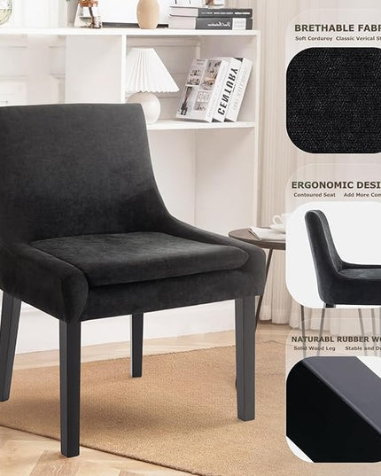 COLAMY Modern Dining Chairs Set of 6, Upholstered Corduroy Accent Side Leisure Chairs with Mid Back and Wood Legs for Living Room/Dining Room-Black - LeafyLoom