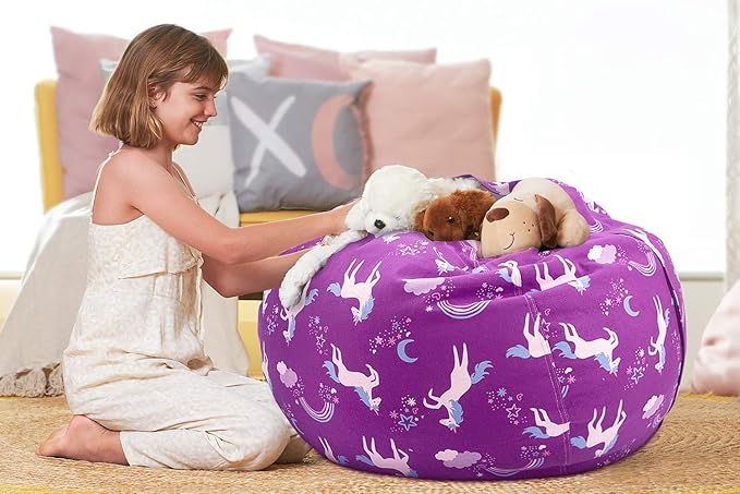 Aubliss Stuffed Animal Bean Bag Storage Chair (Purple Unicorn, Large (38'')) - LeafyLoom