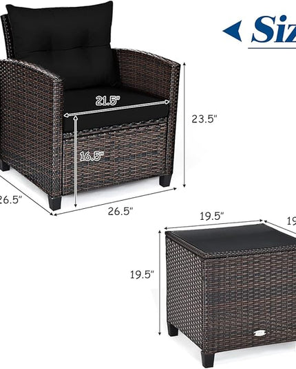 3 PCS Patio Furniture Set, OneSize, Black - LeafyLoom