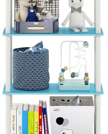 Furinno Turn-N-Tube 4-Tier Multipurpose Shelf Display Rack, Round Tubes, Light Blue/White - LeafyLoom