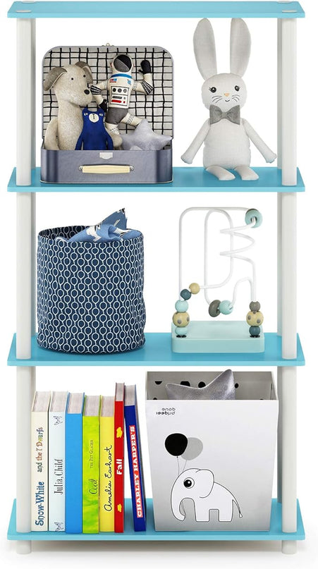 Furinno Turn-N-Tube 4-Tier Multipurpose Shelf Display Rack, Round Tubes, Light Blue/White - LeafyLoom